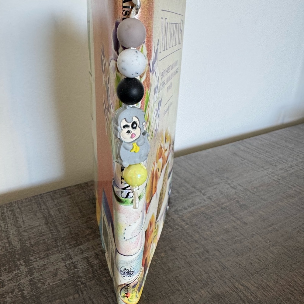 Grey & Yellow Beaded Bookmark with Monkey Charm - NWOT
